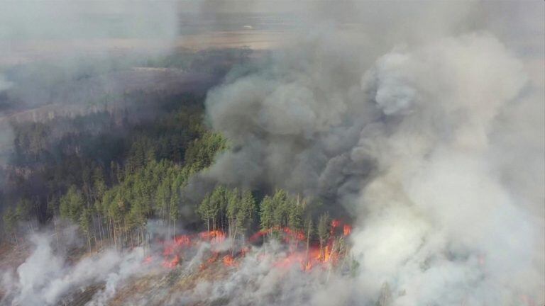 El fuego alrededor de la planta nuclear (REUTERS)