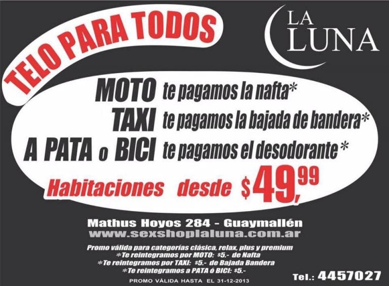 Publicidades del hotel La Luna en Mendoza.