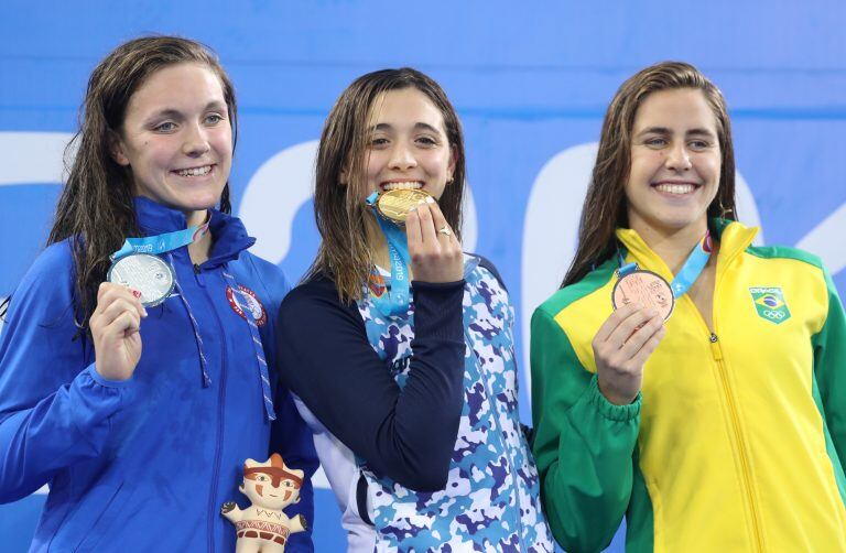 Delfina Pignatiello en el podio (Foto: Sergio Moraes/REUTERS)