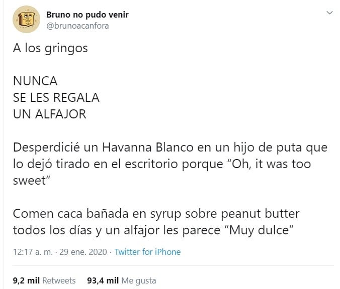 El tuit de Bruno que desató el escándalo. (Twitter)