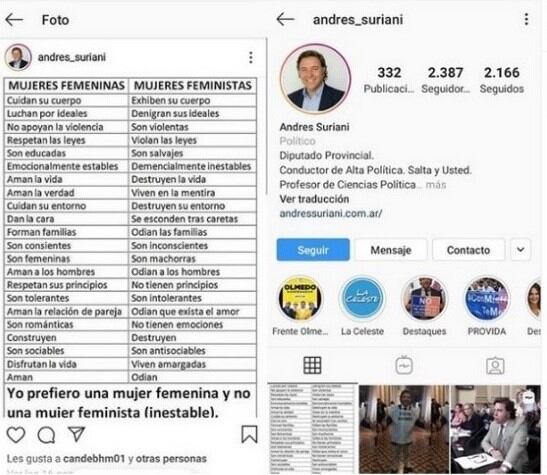 La polémica publicación de Andrés Suriani. (Instagram)