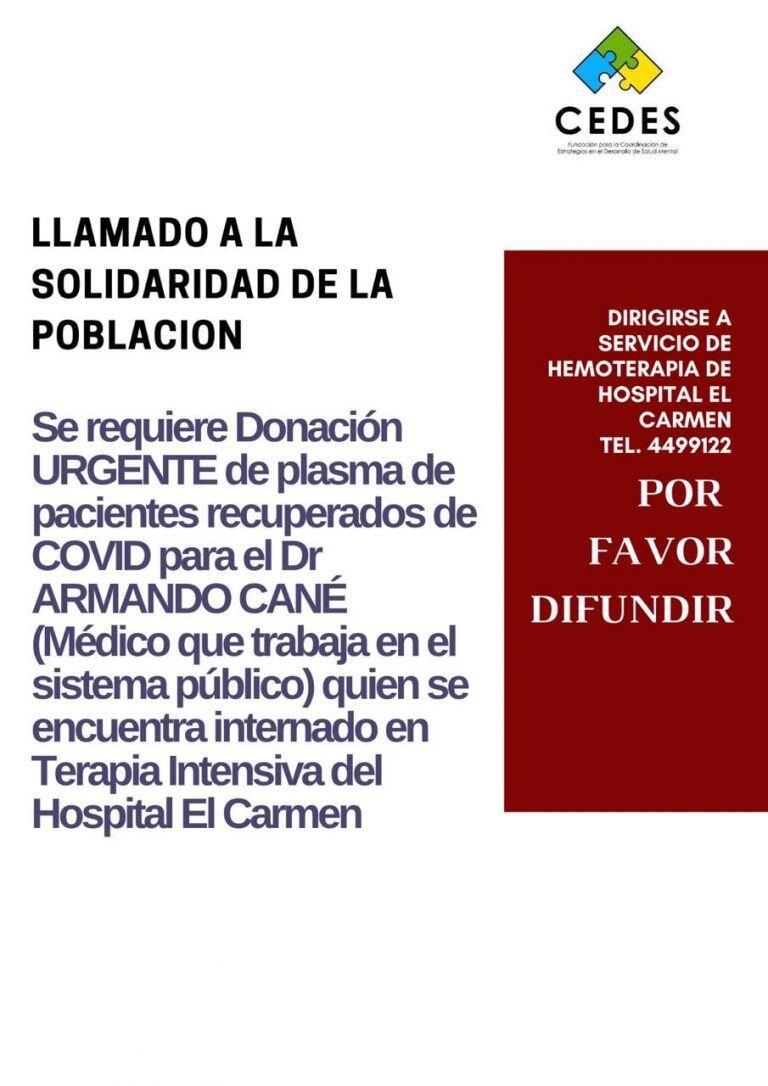 Pedido de donación para Armando Cané.