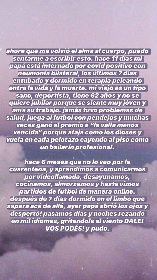 Gimena Accardi relató la complicada situación de salud de su padre por el coronavirus