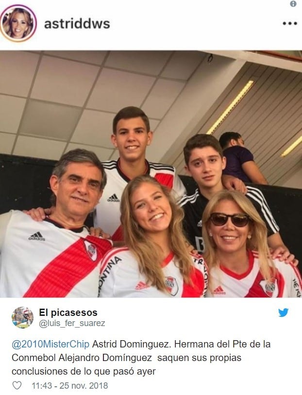 Una foto de la hermana del presidente de Conmebol enfureció a los hinchas de Boca