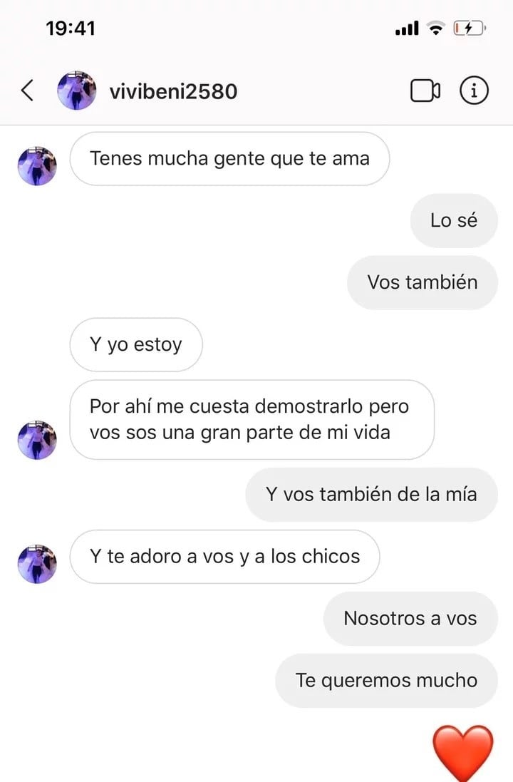 Los chats que publicó Pampita entre ella y Viviana Benítez (Twitter)