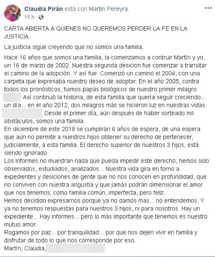 La carta abierta de Claudia.