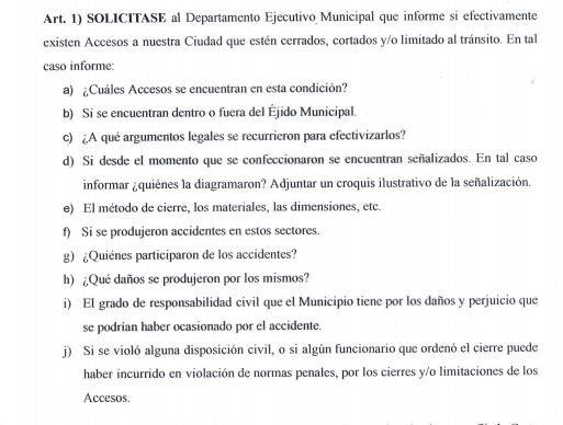 Pedido de Informe Concejales opositores de Arroyito