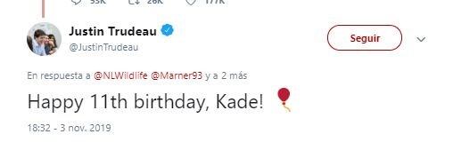 El primer ministro de Canadá Justin Trudeau se enteró de lo sucedido con Kade y le escribió un mensaje (Captura de Twitter)