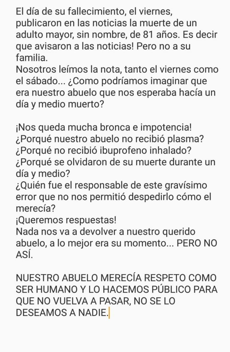 carta de los familiares del abueno roge