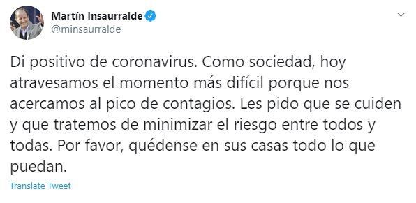 Martín Insaurralde dio positivo de covid-19. (Twitter)