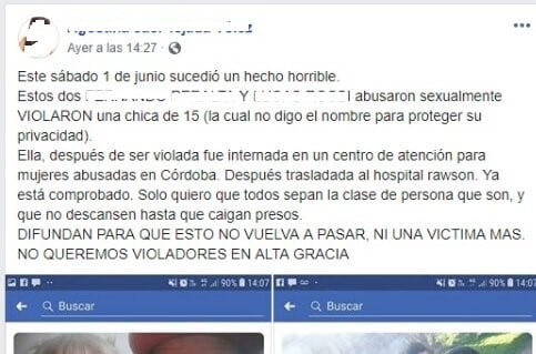 Denuncia del abuso sexual en redes sociales. Alta Gracia.