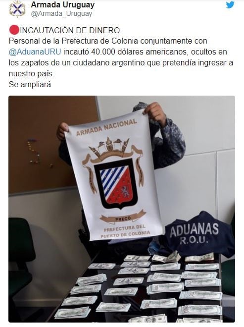 Detuvieron a un argentino en Montevideo. (Twitter: @Armada: uruguay)