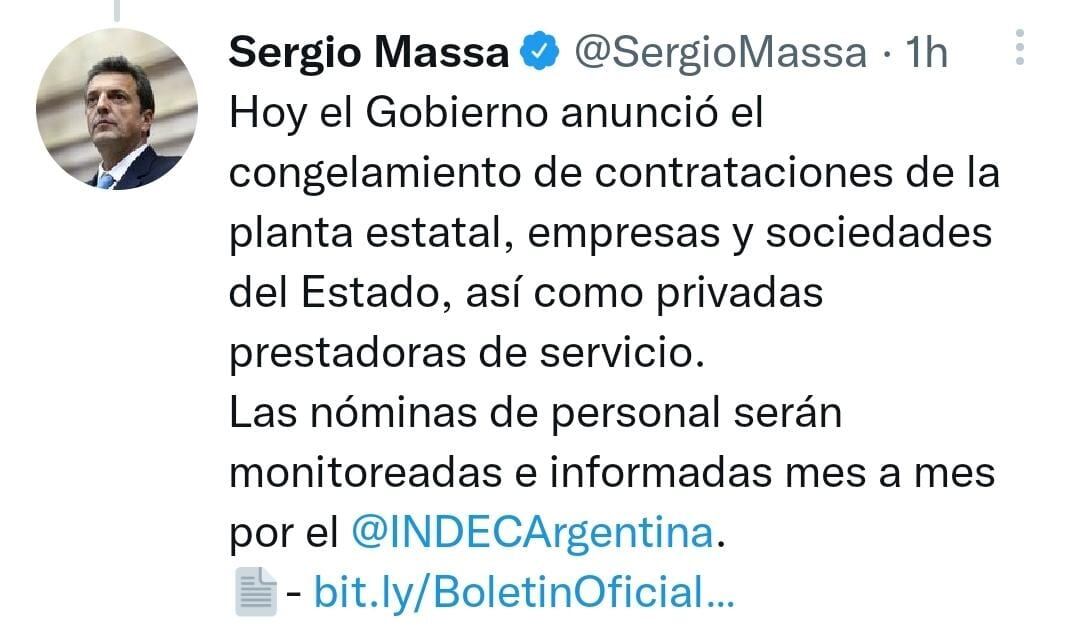 Massa explica el congelamiento de contrataciones de personal en el Estado.