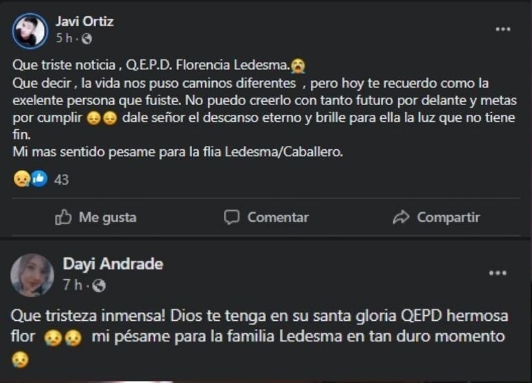 Otros mensajes dedicados a Florencia Ledesma luego de su muerte por ataque de perros.