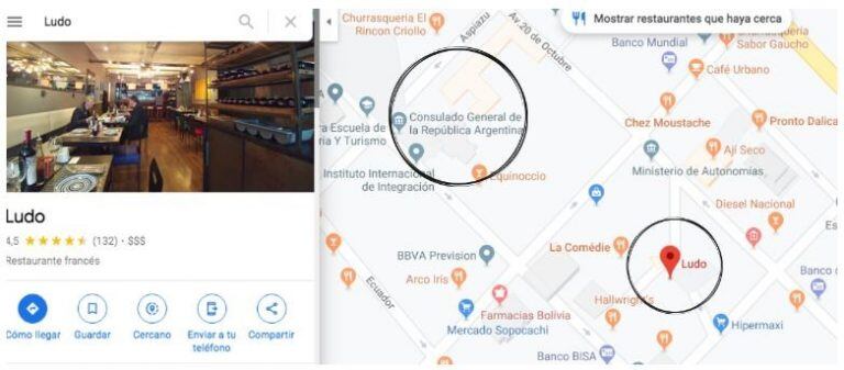 Búsqueda de “Ludo” en Google Maps.