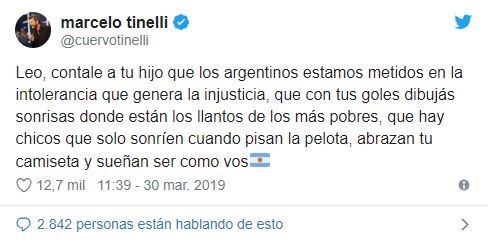 Marcelo Tinelli manifestó su apoyo a Lionel Messi (Twitter)