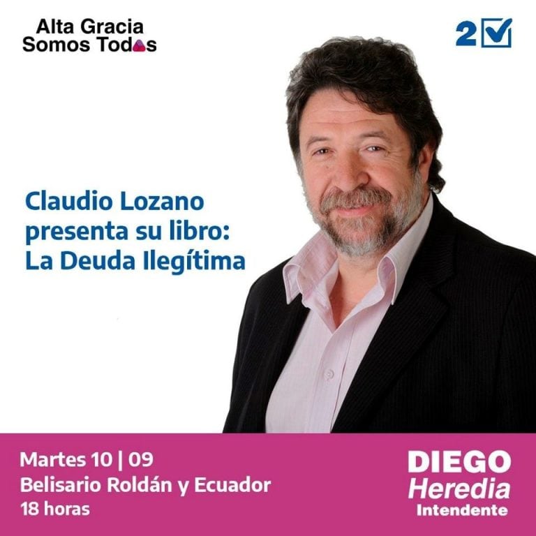 Claudio Lozano presentará su libro en Alta Gracia.