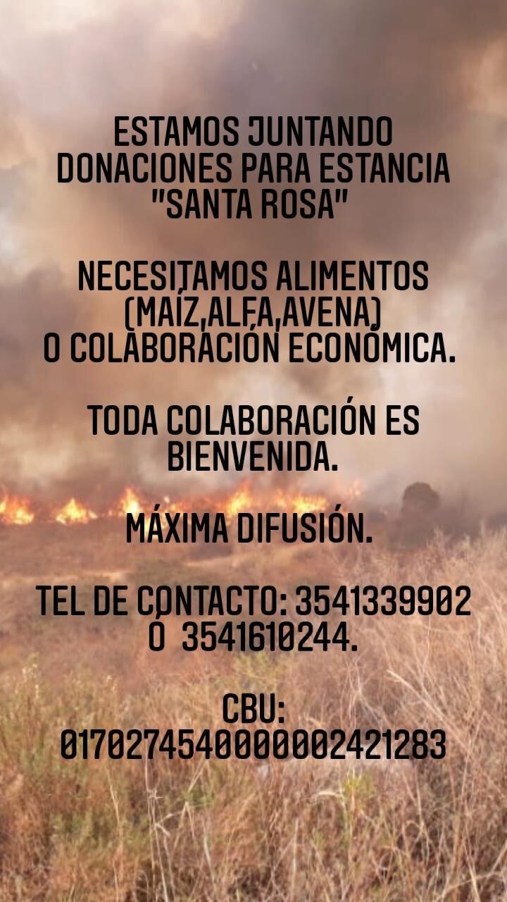 Llamado a la solidaridad por los animales de Estancia Santa Rosa.