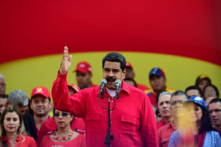 Venezuelan President Nicolas Maduro, who is resisting efforts by the opposition to remove him from power in a volatile political crisis, delivers a speech to supporters in Caracas on October 25, 2016.
The opposition is planning nationwide street protests 