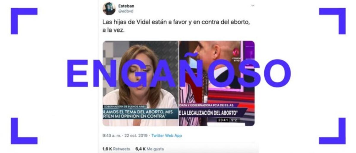 Es engañoso el posteo que habla sobre la posición de las hijas de Vidal ante la legalización del aborto