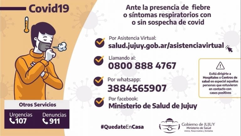 Una de las placas que presentó el COE, en este caso indicando las vías de contacto para acceder a los equipos de salud.