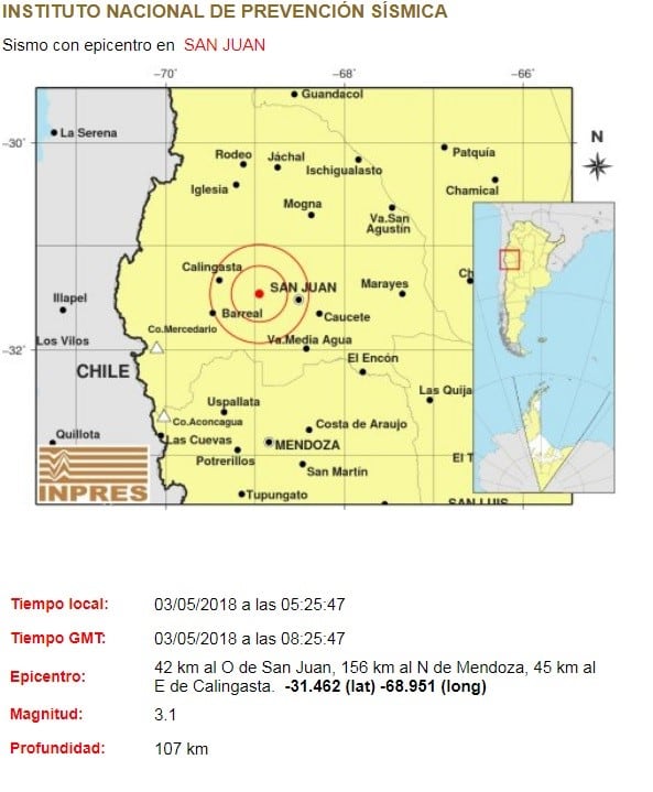 Los detalles del sismo, publicados por el INPRES.