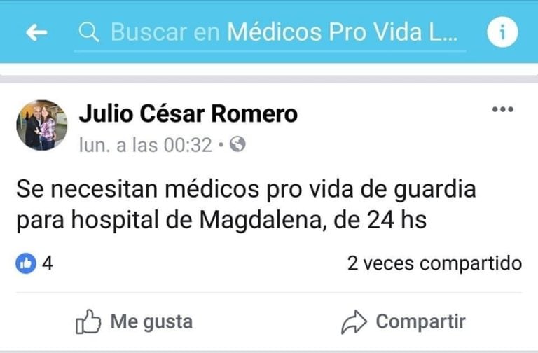 Un médico pidió profesionales "pro vidas" para un hospital en Magdalena y estallaron las críticas