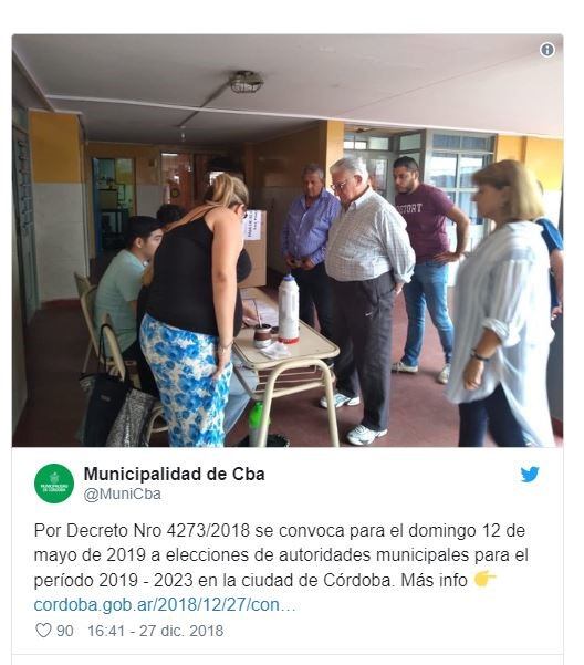 Tweet cuenta oficial Municipalidad de Cordoba