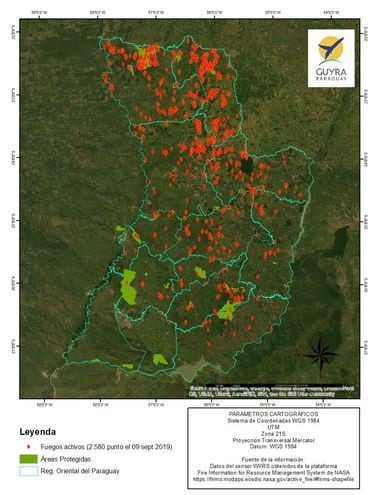 Incendios en Paraguay y su cercanía con Misiones en Argentina. (ABC Color)