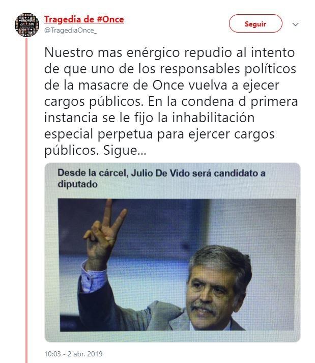 El tuit de los familiares de víctimas de la tragedia de Once (Twitter)