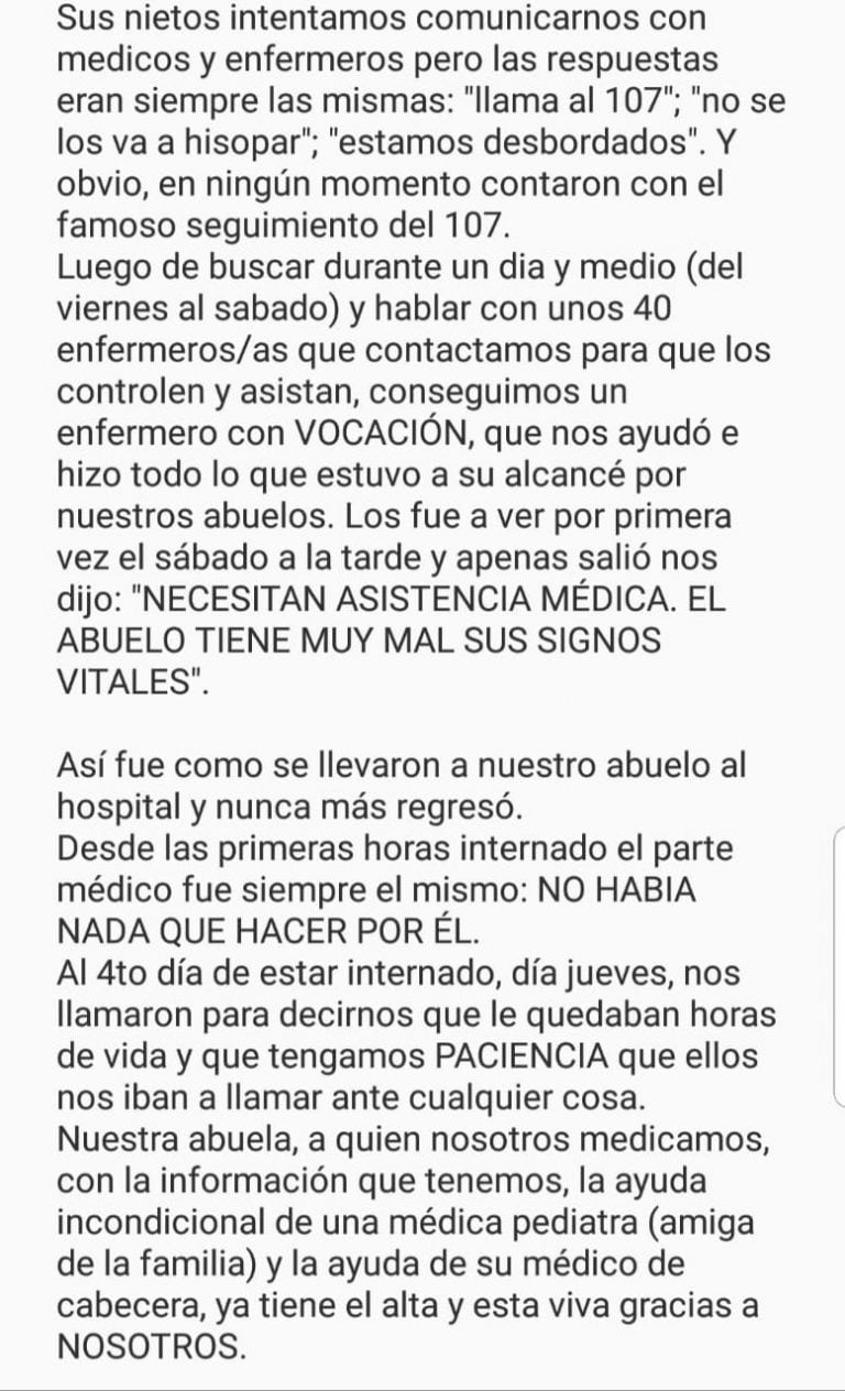 carta de los familiares del abueno roge