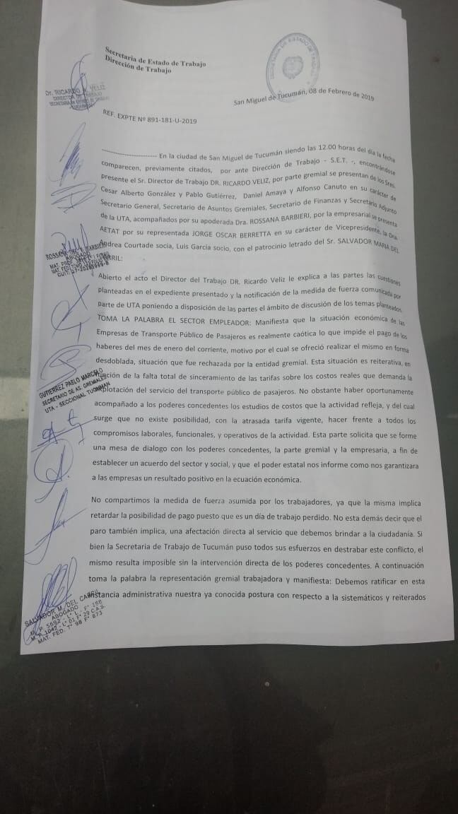 Documento firmado por las distintas partes. (CIMECO)