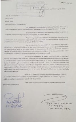 Nota de Vecinos de El Talar, Mendiolaza.