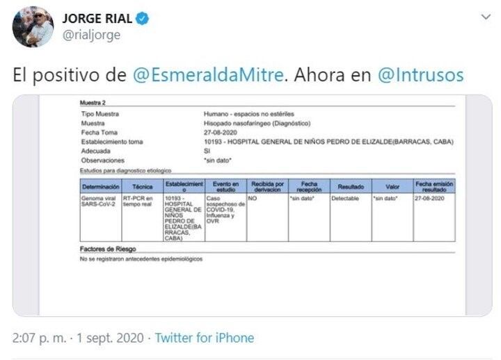 El tweet que publicó Rial con el resultado (Twitter)