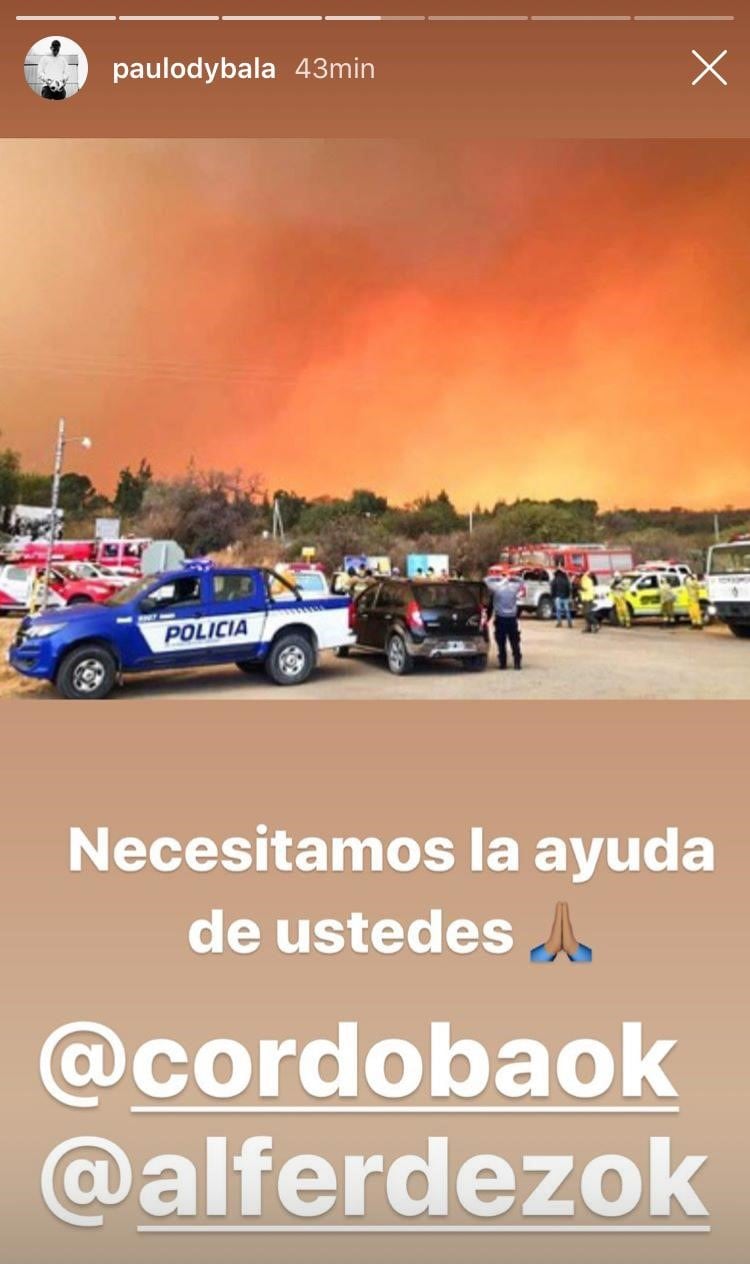 El mensaje de Paulo Dybala por los incendios en Córdoba.