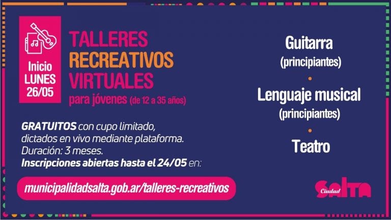 Talleres recreativos gratuitos (Municipalidad de Salta)