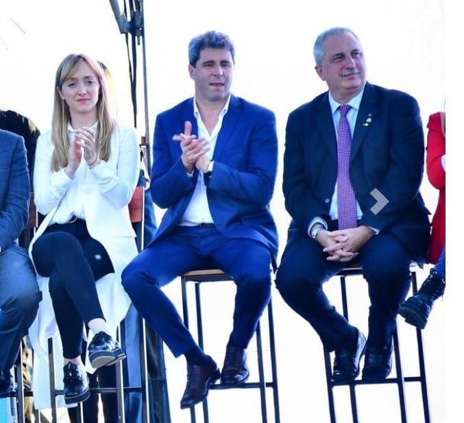 Passalacqua en Santa Rosa, en el Día de la Lealtad Peronista, junto al gobernador reelecto de San Juan, Sergio Uñac, y la excandidata a gobernadora de Mendoza, Anabel Fernández Sagasti. (CIMECO)