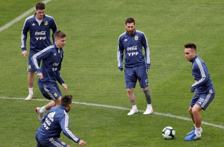 El "loco" de la Selección Argentina en el entrenamiento. (REUTERS)