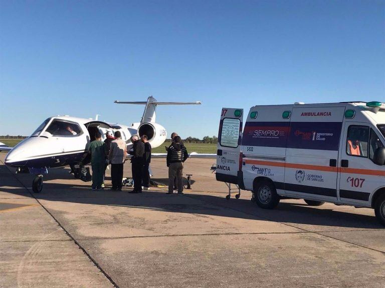 Okulovich fue trasladado en avión a Buenos Aires. Foto: Gentileza.