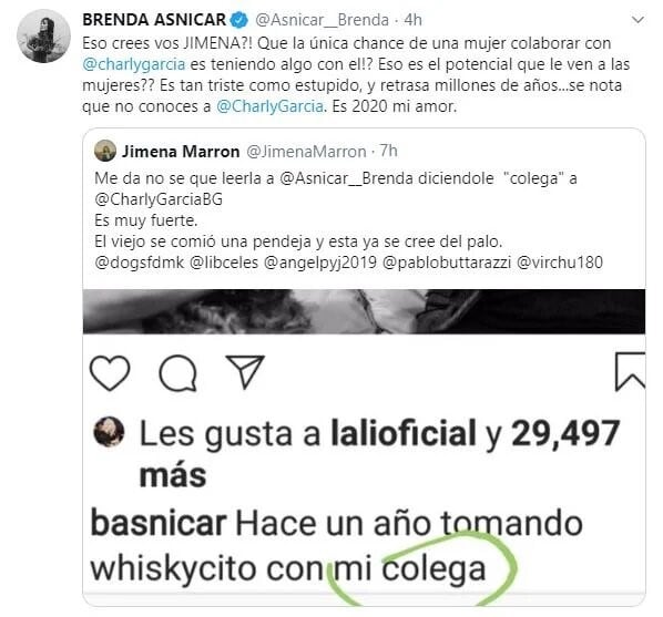 La respuesta de Brenda Asnicar. (Twitter)