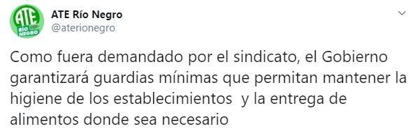 Desde ATE Río Negro confirmaron que el gobierno provincial garantizó las guardias mínimas (web).