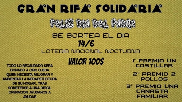 Gran rifa solidaria "Todos con Ciro" (Facebook).