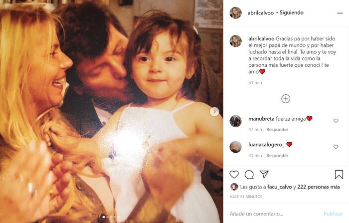 Abril, la hija menor de Carlín Calvo, lo despide en redes