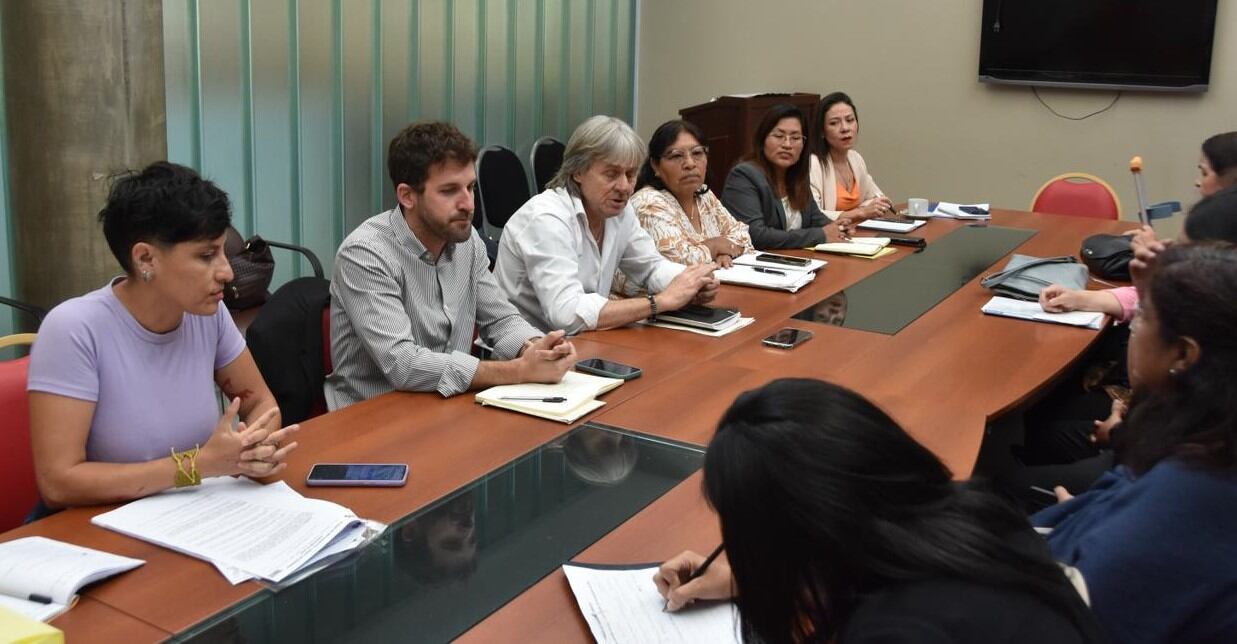 La comisión legislativa que preside Juan Brajcich (al centro) recibió a organismos de Derechos Humanos y familiares de desaparecidos en la última dictadura militar.