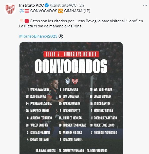 Instituto visita este viernes a Gimnasia. La lista de Lucas Bovaglio.