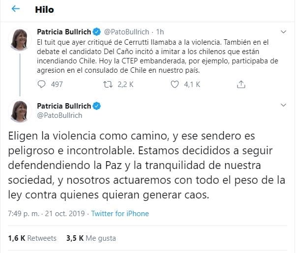 Los mensajes de la Ministra de Seguridad tras los incidentes en el Consulado de Chile.