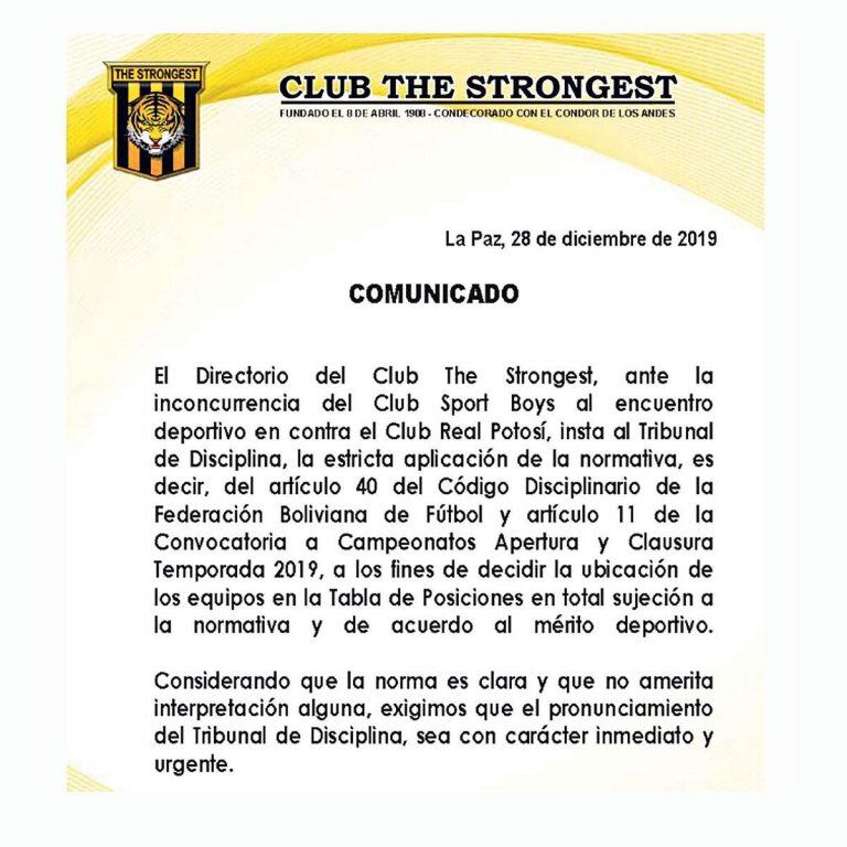 Comunicado de The Strongest.