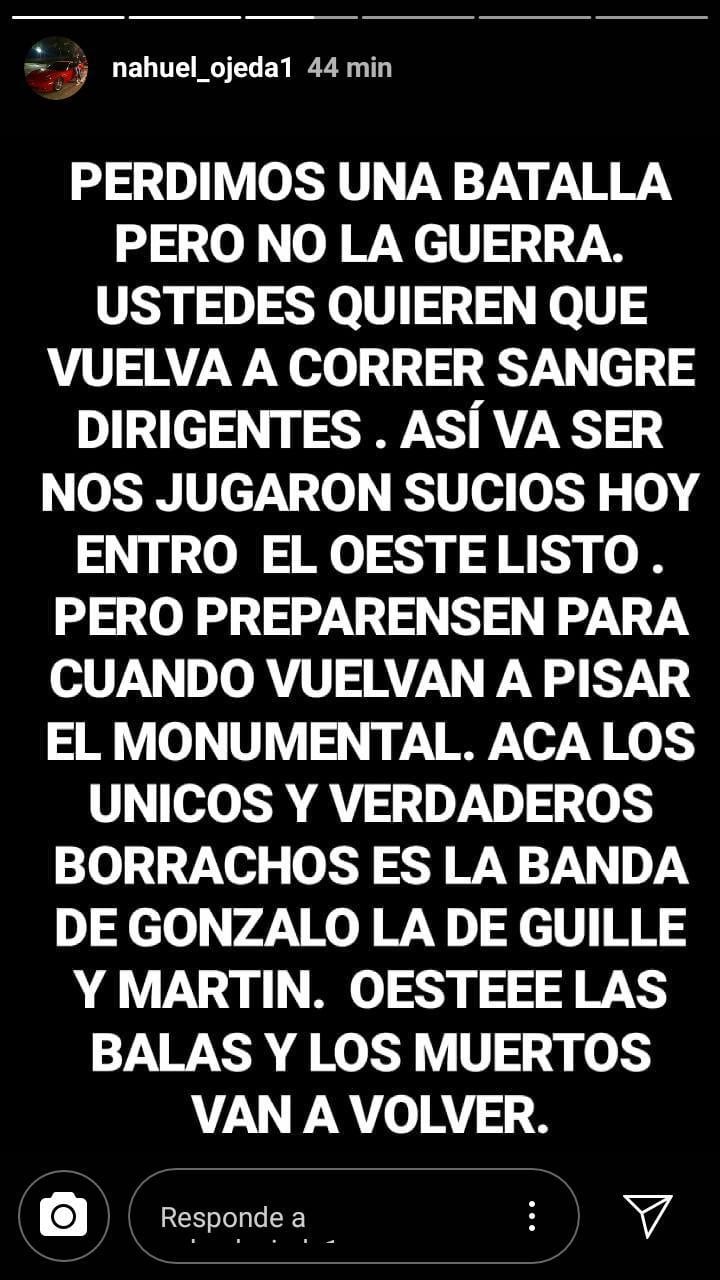 Mensajes de Nahuel Ojeda en su Instagram