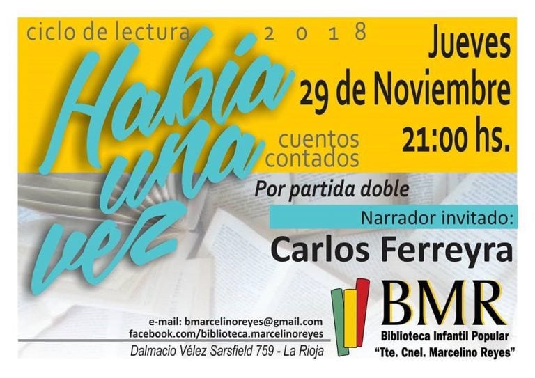 La Biblioteca Infantil Popular Marcelino Reyes invita para este jueves a las 21 horas, a la última presentación de este año del Ciclo de Lectura “Había una vez…” / Cuentos contados