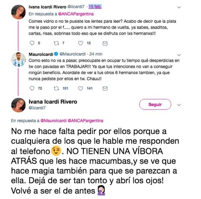 "Preocupate en ocupar tu tiempo qué desperdicias en tw con pavadas en Trabaja", el duro mensaje de Icardi a su hermana (Twitter)